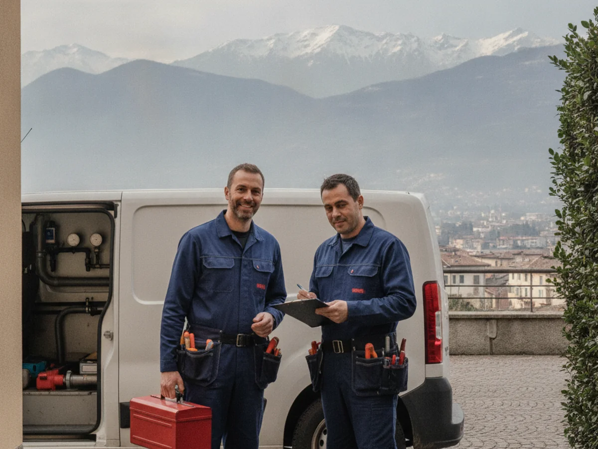 Tecnici di Assistenza Caldaia Bergamo con il furgone del servizio